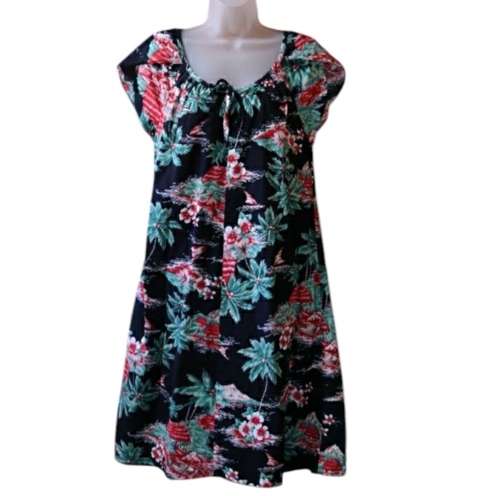 Hilo Hattie Hawaiian Tropical Floral Cap Sleeve Sweatheart Mini Vacation Dress M